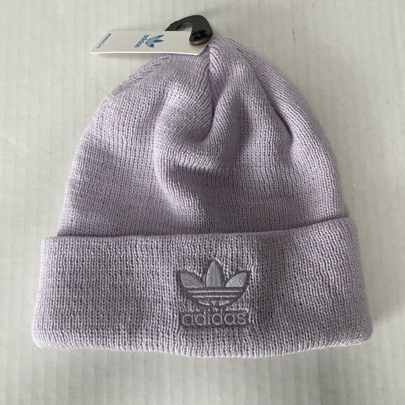 Adidas Originals Womens Beanie Trefoil Embroidered Beanie Purple Tint/White OS - Picture 3 of 5